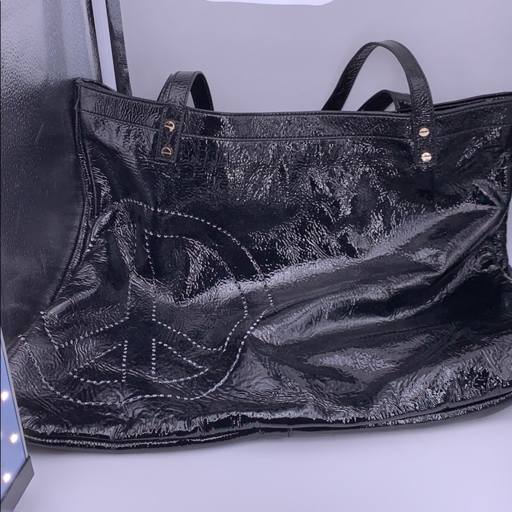 Ava Rose Black Patent Leather Peace Sign Tote